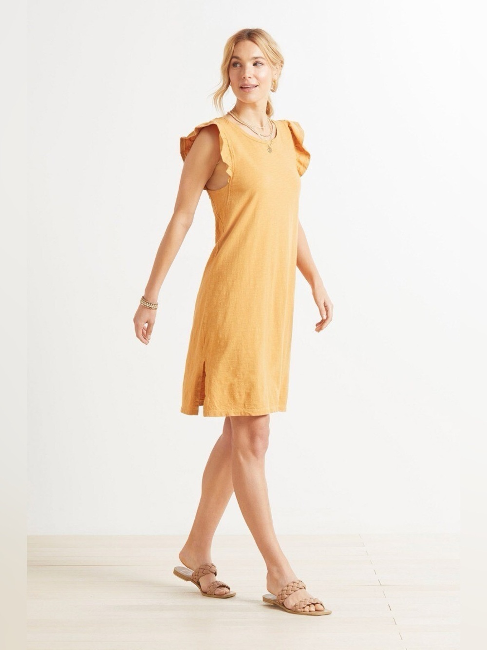 Z Supply Ruffle Sleeve 100% Cotton Dress Small Golden Yellow